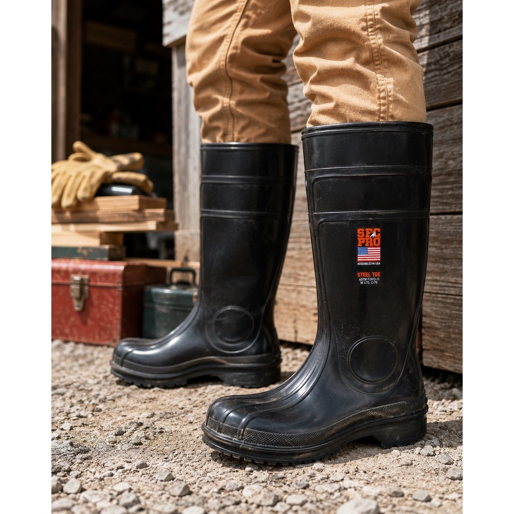Shoes For Crews SFC PRO Mens Black Steel Toe Rubber Work Boots  10 ASTM F2413